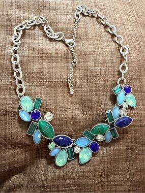 Statement Blue & Green Crystal Bib Necklace - Women's Jewelry